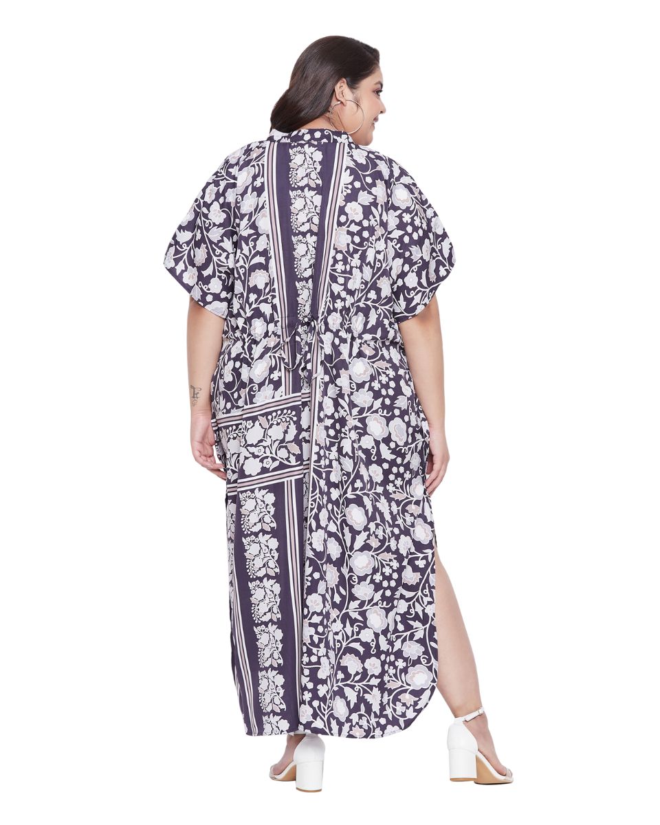 Purple Button Polyester Kaftan With Faux Placket For Plus Size Women