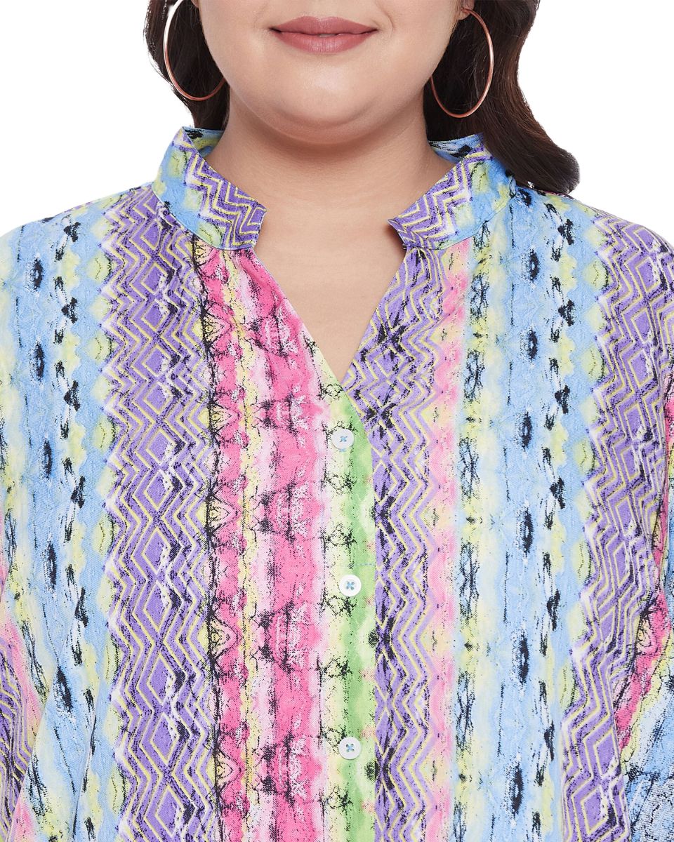 Faux Placket Button Striped Plus Size Polyester Kaftan For Women