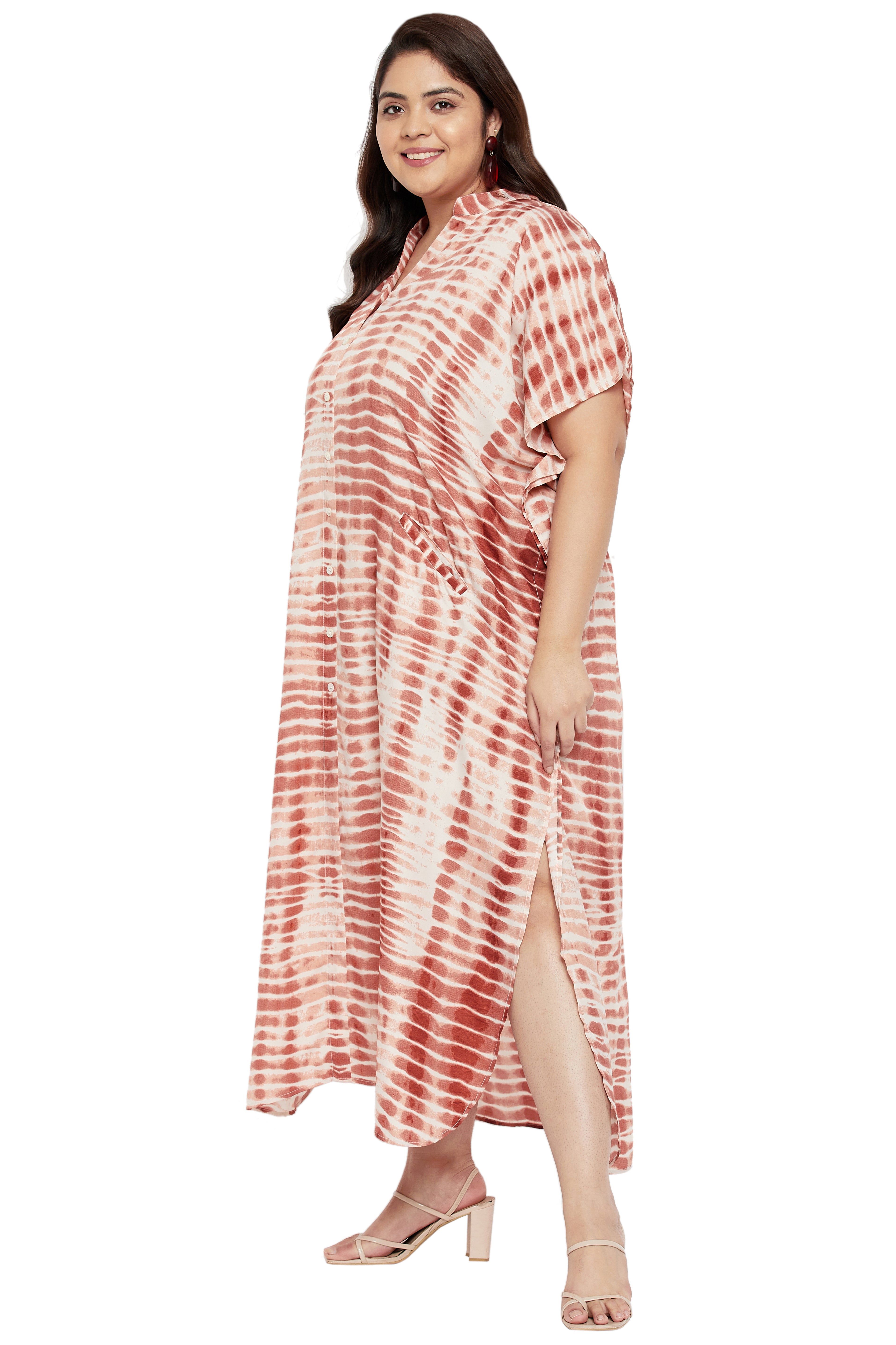 Tie dye Polyester Faux Placket Plus Size Kaftan Dress for Women