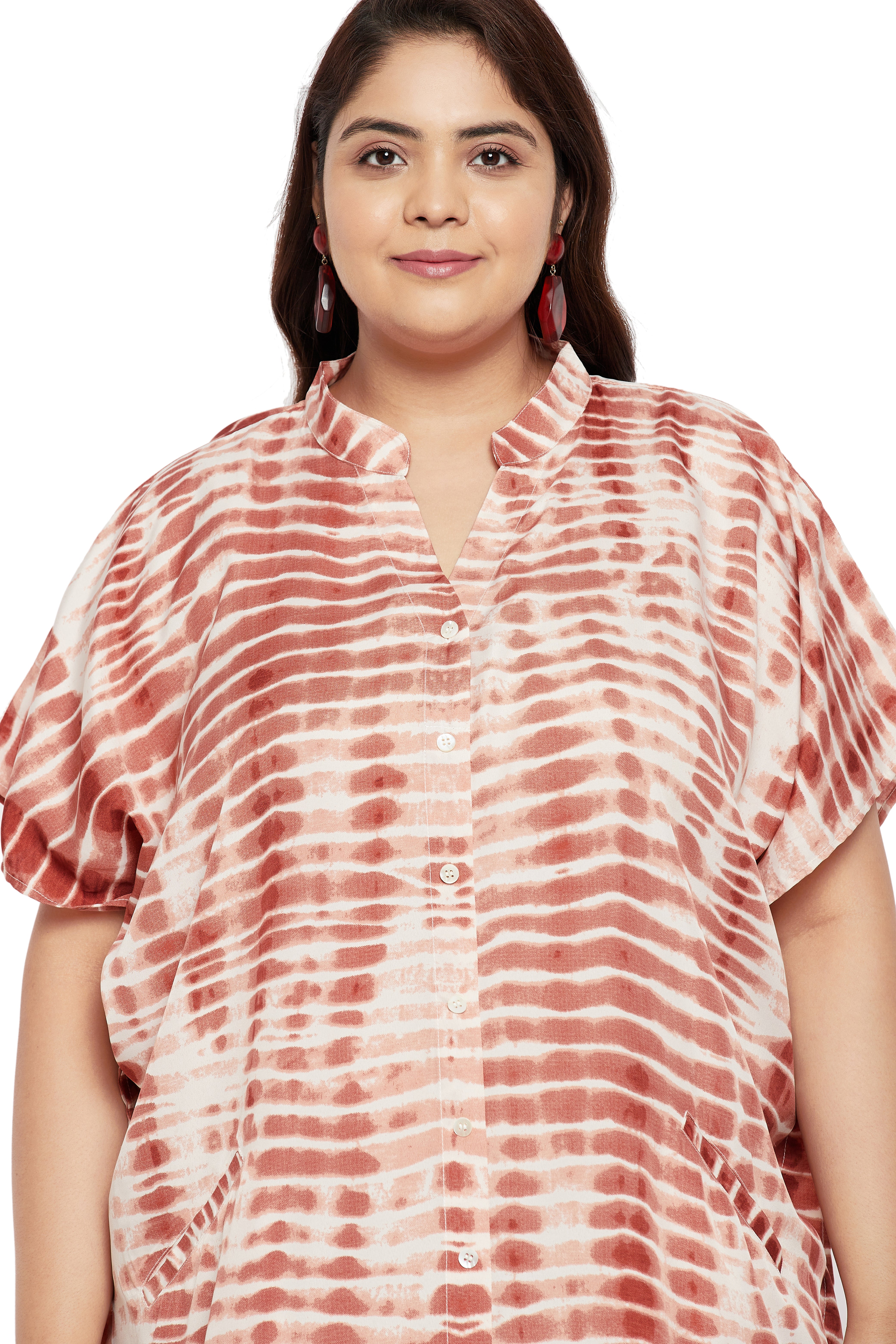 Tie dye Polyester Faux Placket Plus Size Kaftan Dress for Women