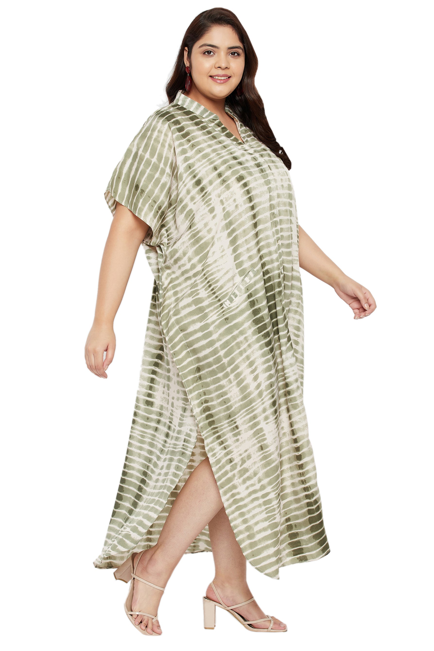 Tie dye Polyester Faux Placket Plus Size Kaftan Dress for Women