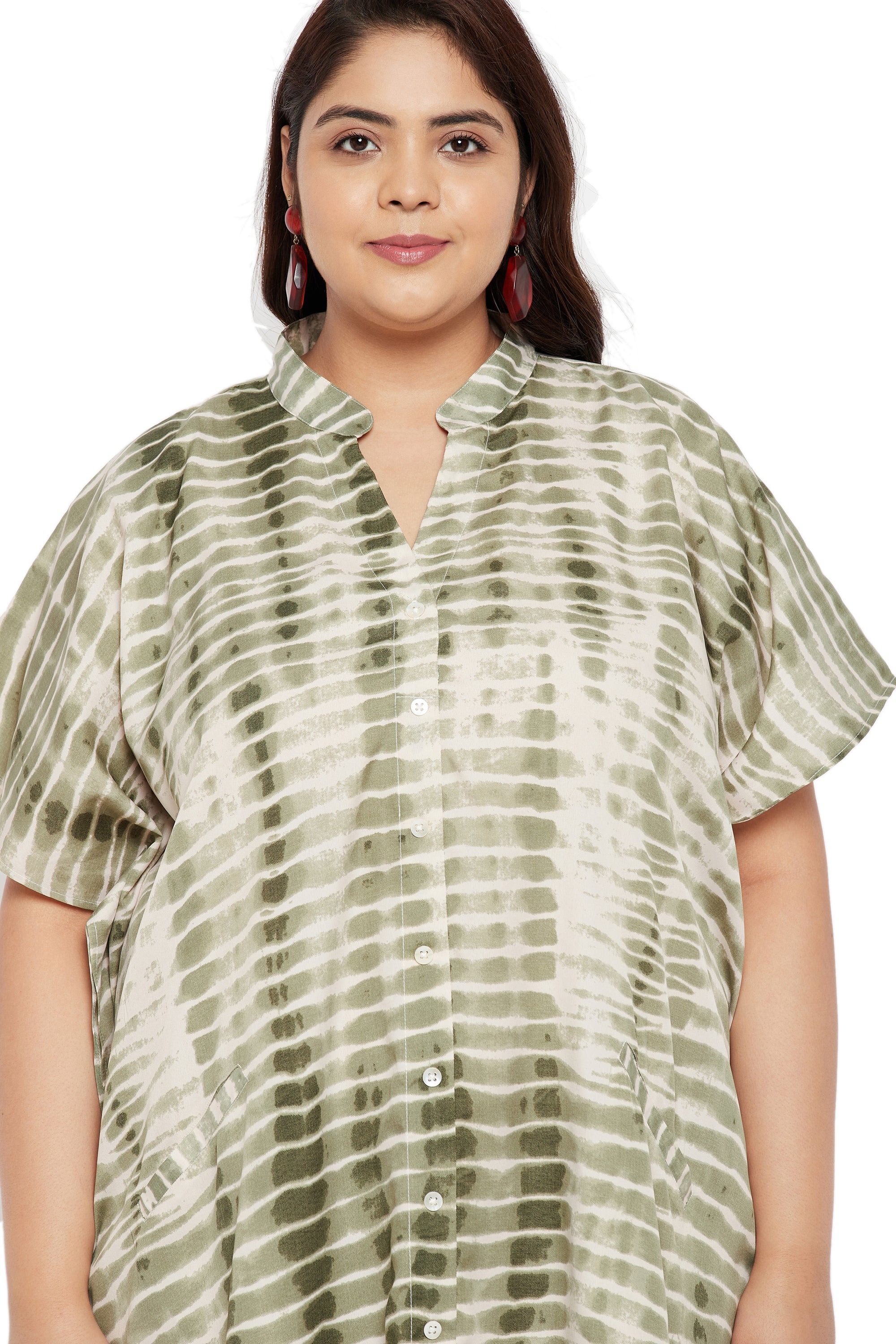 Tie dye Polyester Faux Placket Plus Size Kaftan Dress for Women