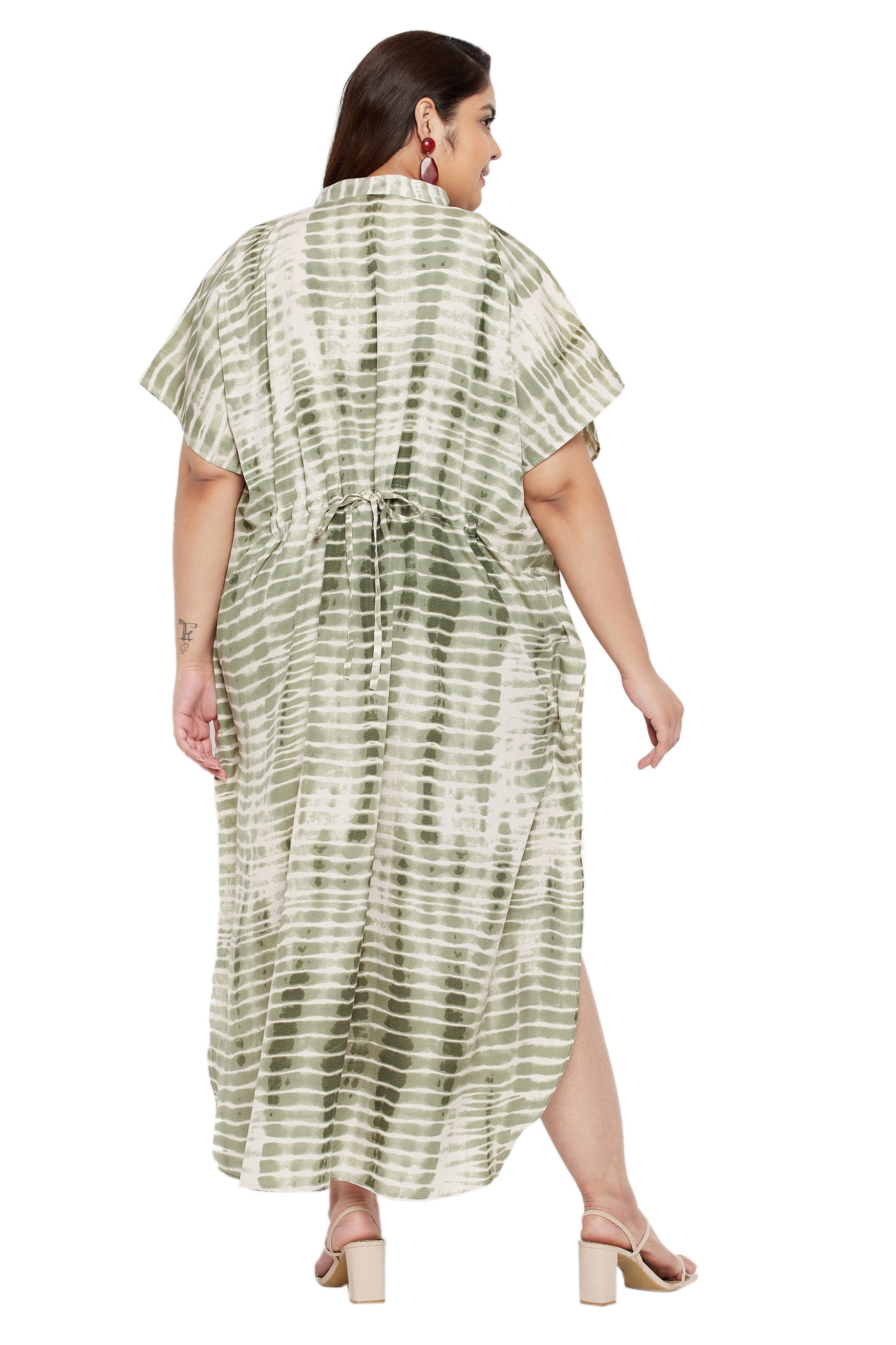 Tie dye Polyester Faux Placket Plus Size Kaftan Dress for Women