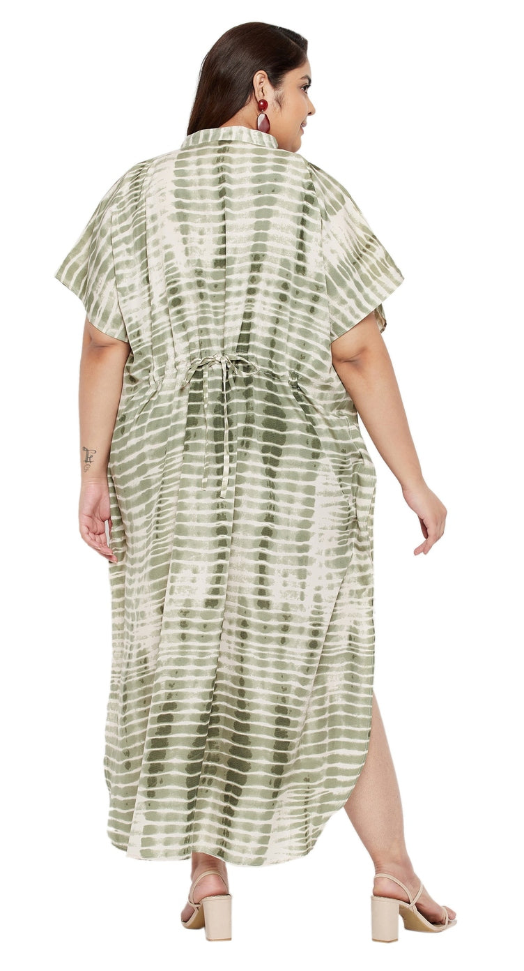 Olive Tie Dye Polyester Women Plus Size Kaftan Casual Dress - Gypsie Blu (view 22)