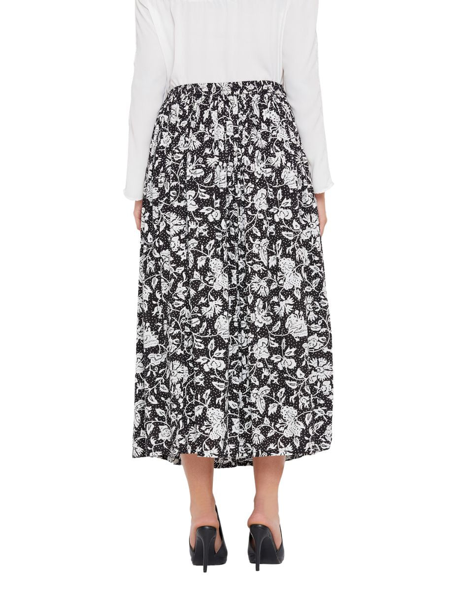 Floral A Line High Waist Drawstring Skirt Dress For Women