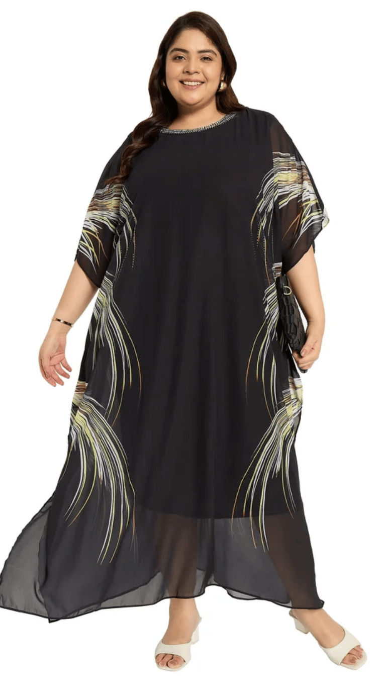 Black Firework Spray Georgette Plus Size Kaftan for Women 1X-3X | GypsieBlu