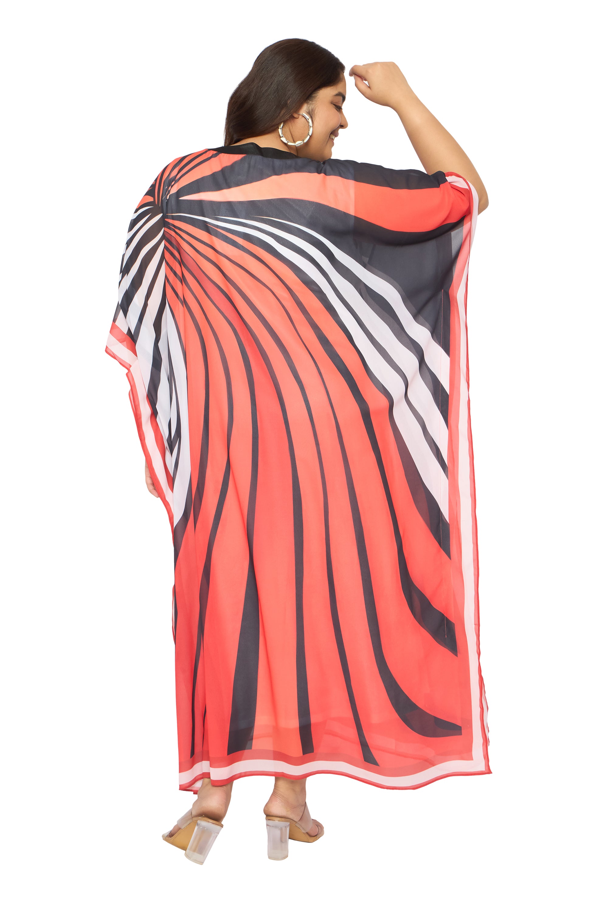 Multicolor Striped Georgette Women Plus Size Kaftan Cruise Dress