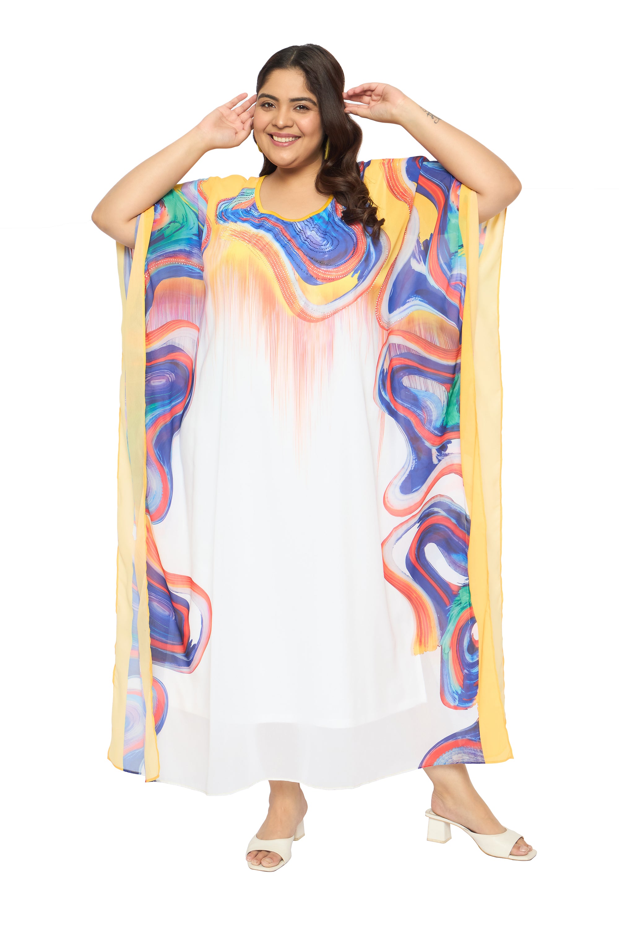 Abstract Multicolor Georgette Plus Size Party Wear Kaftan for Women