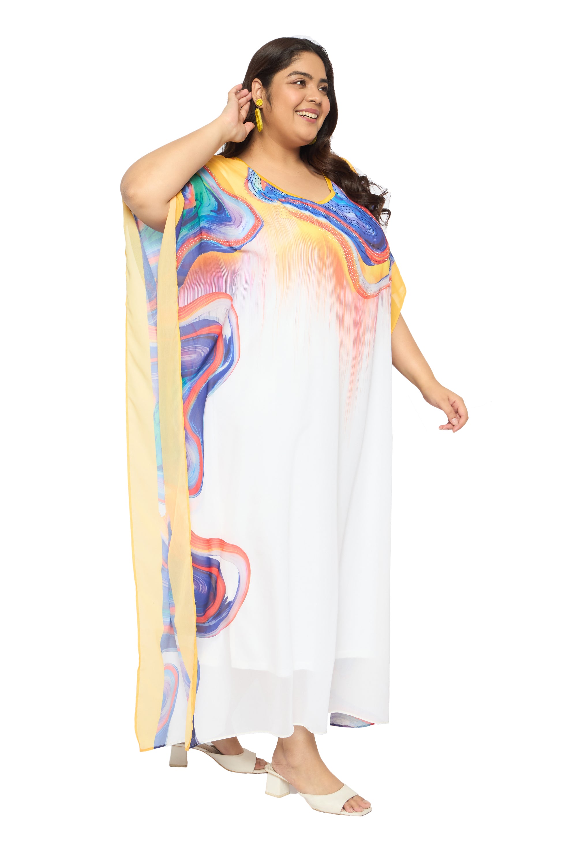 Abstract Multicolor Georgette Plus Size Party Wear Kaftan for Women