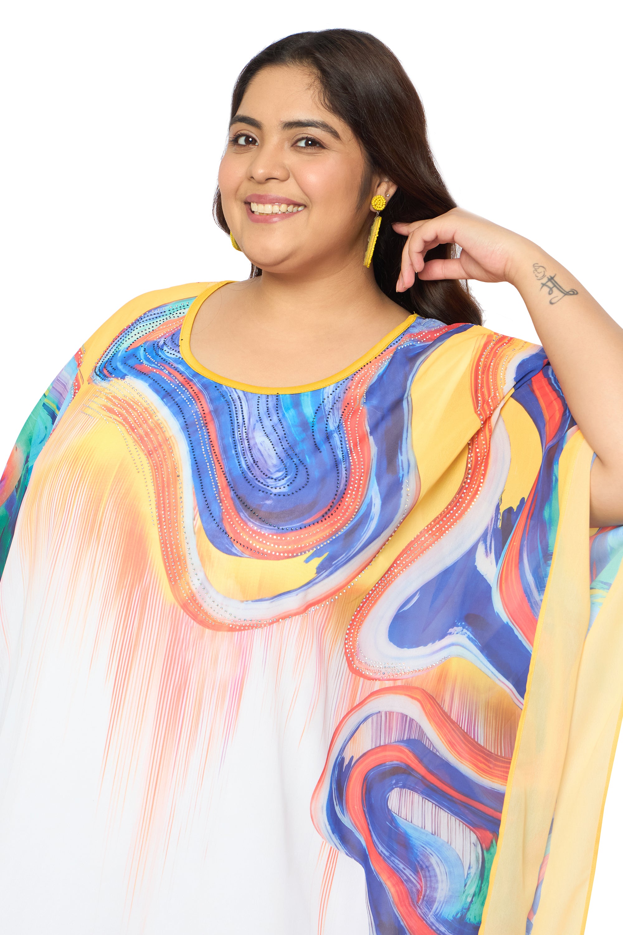 Abstract Multicolor Georgette Plus Size Party Wear Kaftan for Women