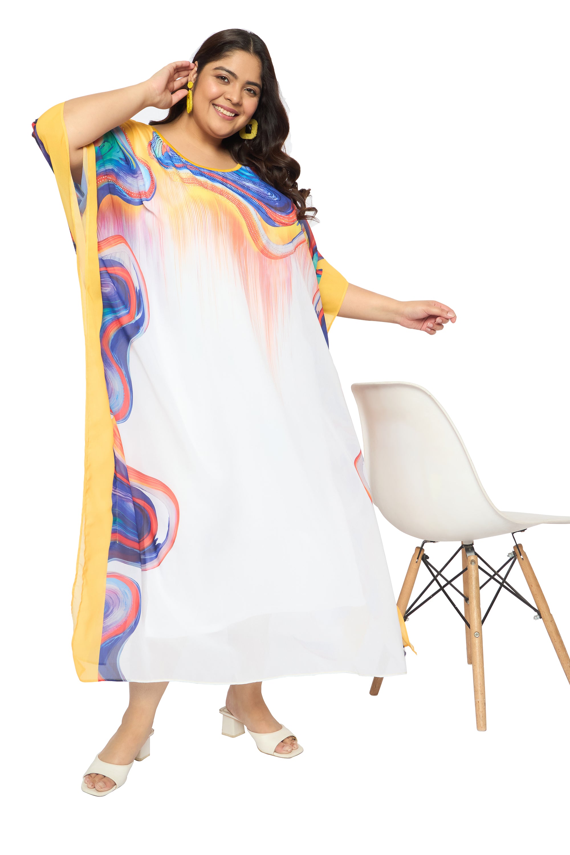 Abstract Multicolor Georgette Plus Size Party Wear Kaftan for Women