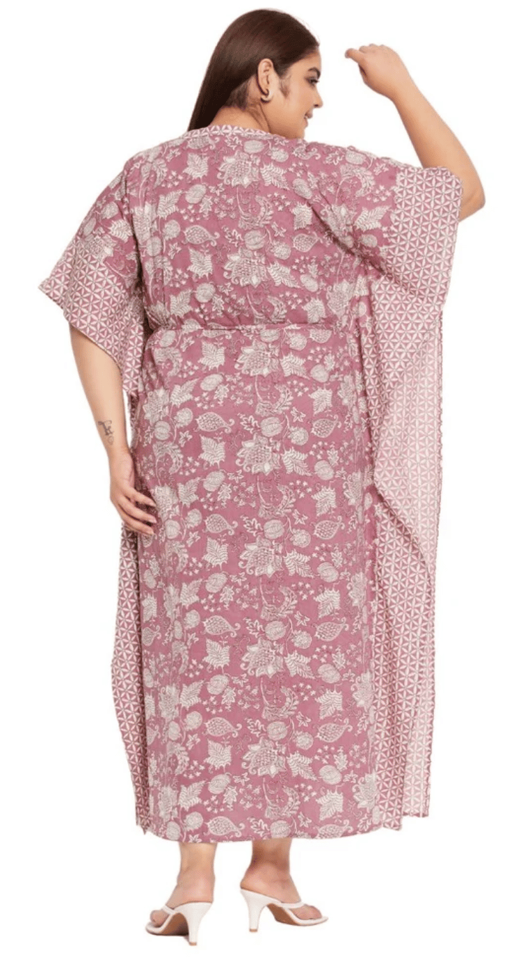 GypsieBlu Bronze Floral Plus Size Cotton Kaftan Dress for Women 3/4 Sleeve 1X-3X