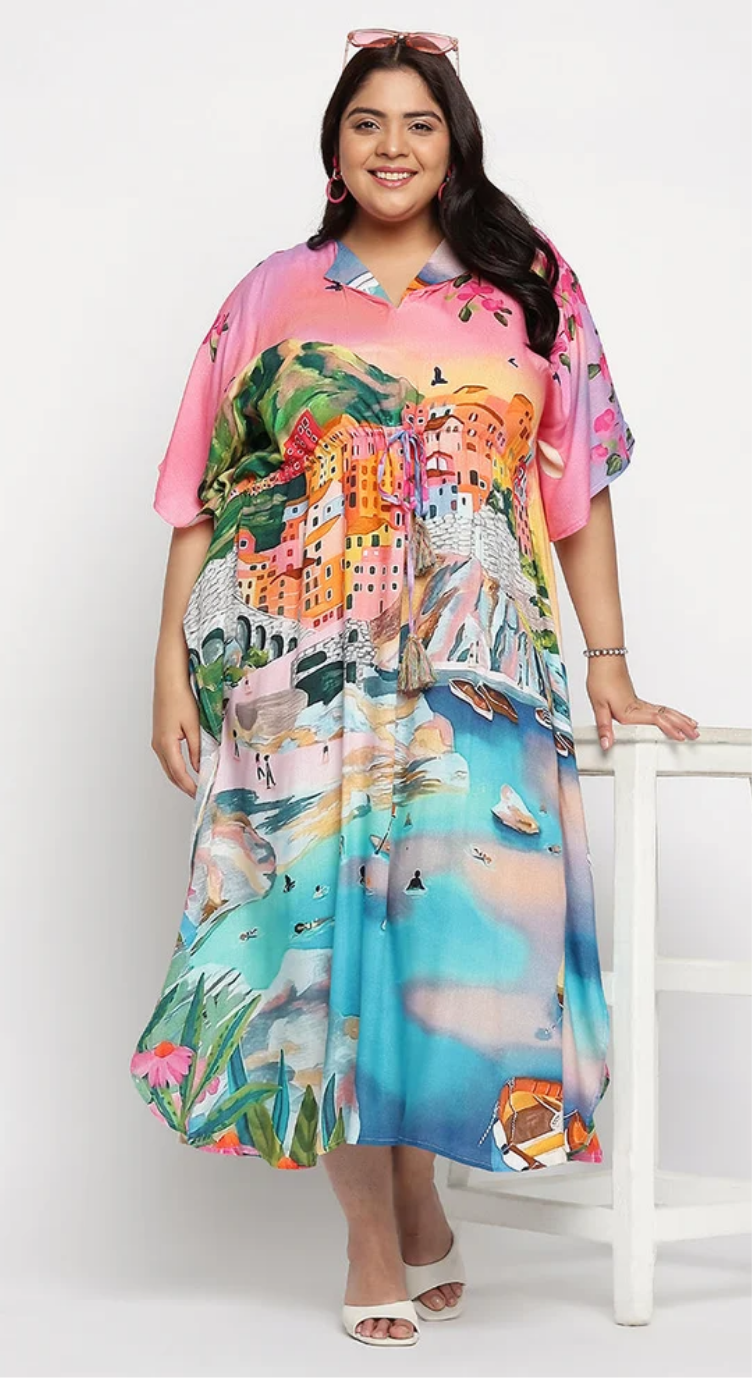 Multicolor Coastal Riviera Maxi Rayon Plus Size Kaftan for Women 1X-3X | GypsieBlu