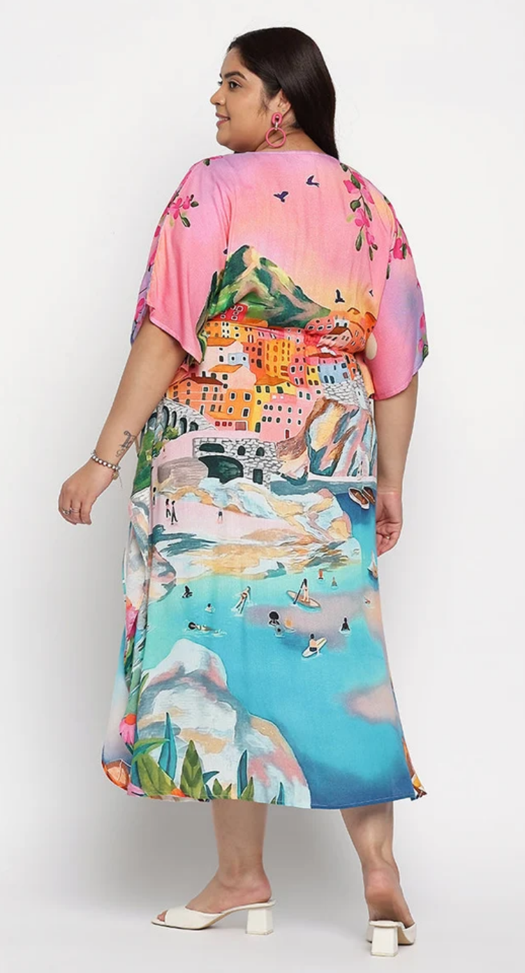 Multicolor Coastal Riviera Maxi Rayon Plus Size Kaftan for Women 1X-3X | GypsieBlu