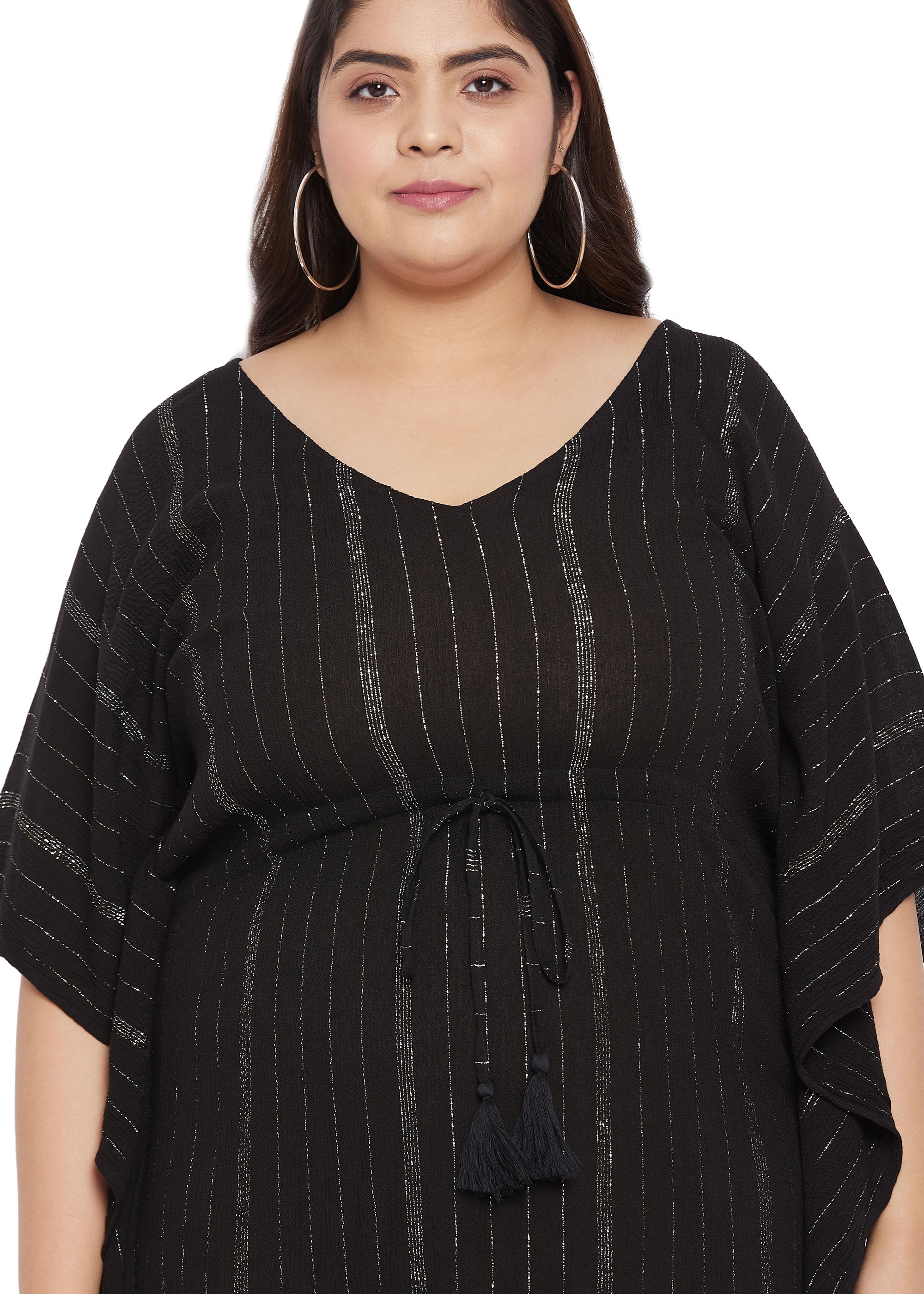 Lurex Stripe Black Short Tunic Dress for Plus Size Women