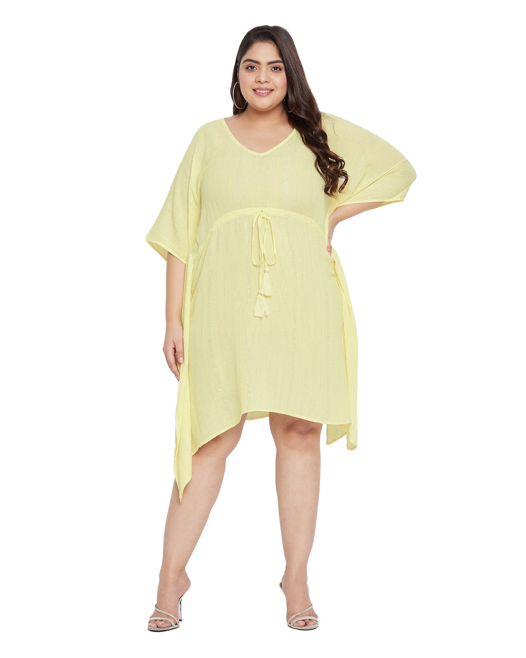 Yellow Lurex Rayon Women Plus Size Tunic Dress Yellow Lurex Rayon Women Plus Size Tunic Dress