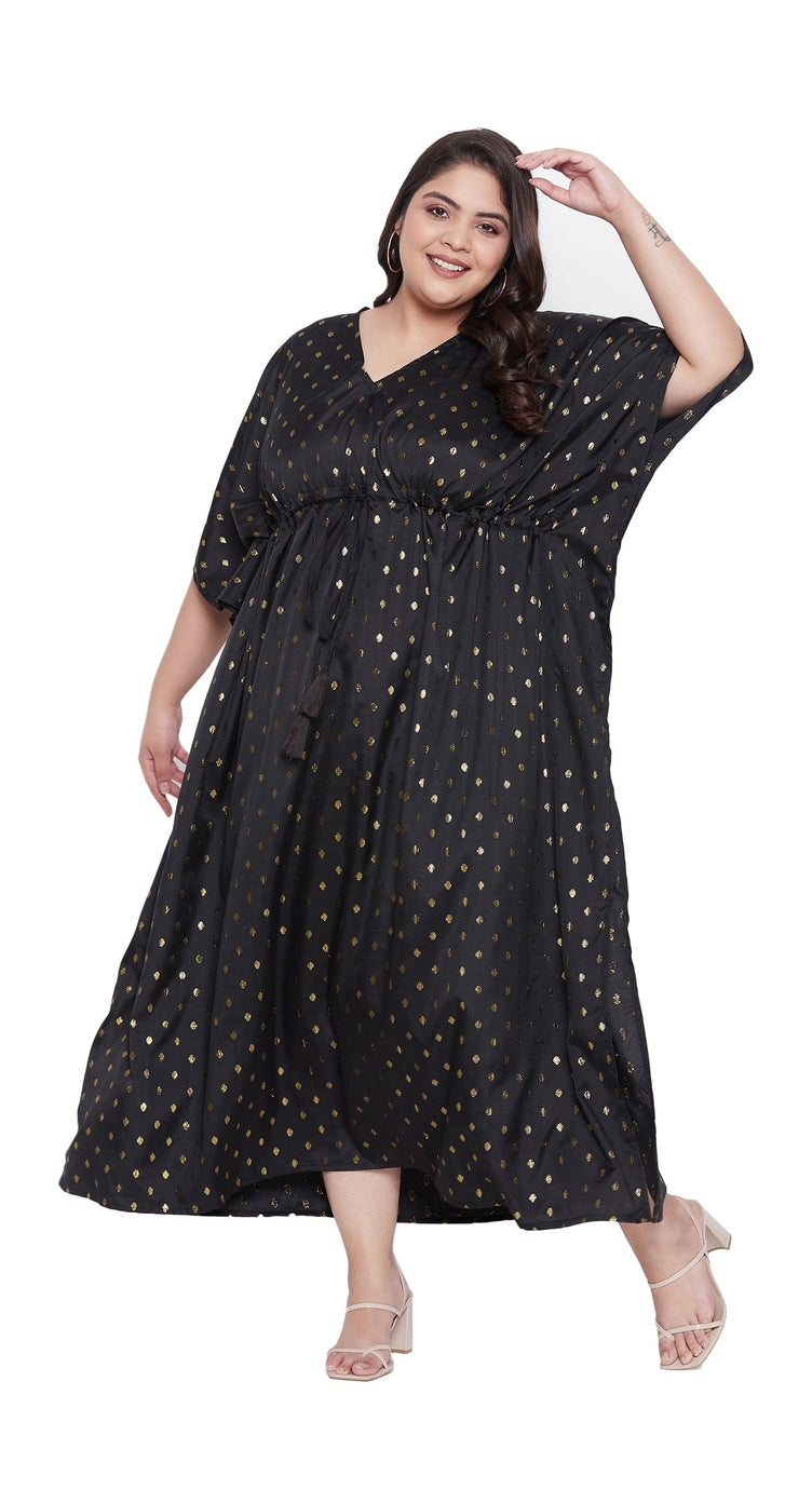 Solid Black Rayon With Lurex Polka Dot Plus Size Kaftan For Women - SKU LUR152-1012 - Gypsie Blu