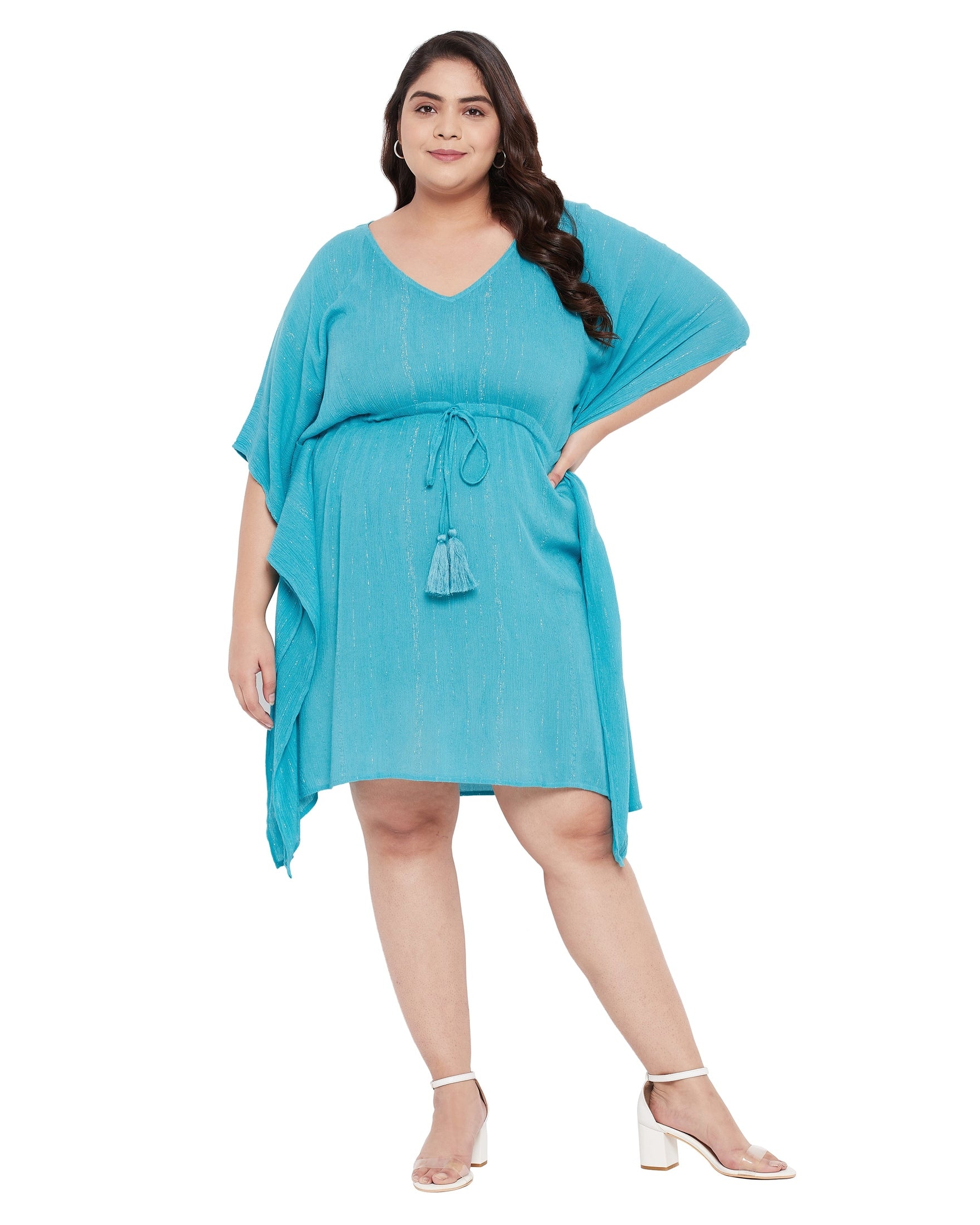 Lurex With Solid Sky Blue Rayon Stripes Plus Size Tunic For Women