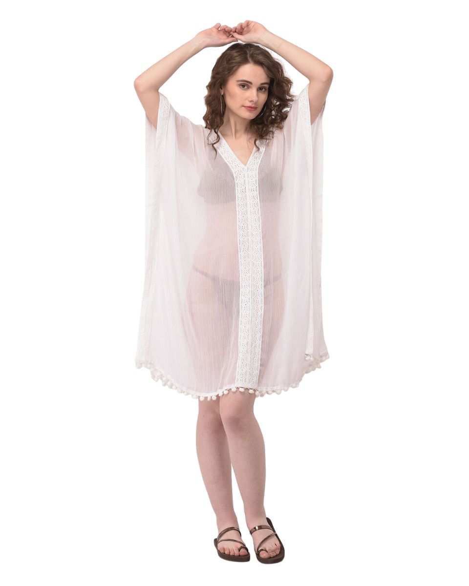 White V-Neck Summer Beach Cover-Up For Women