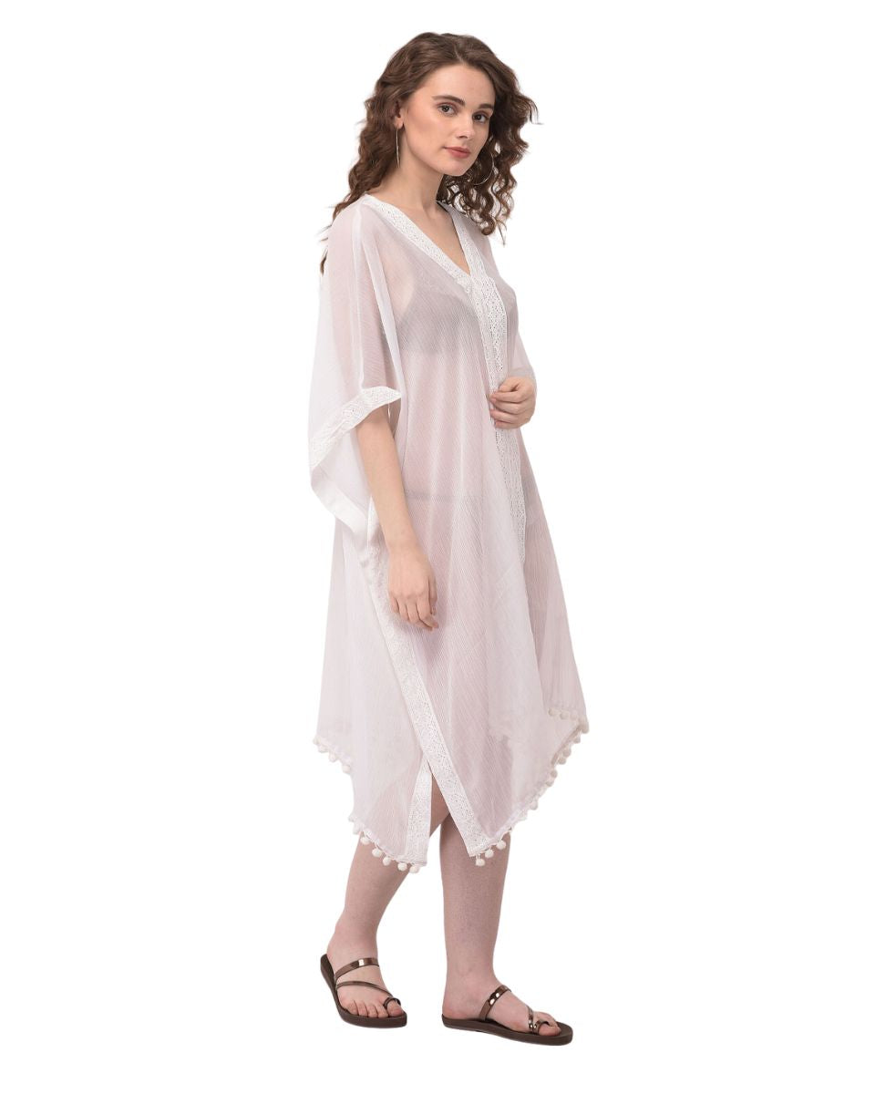 White V-Neck Summer Beach Cover-Up For Women