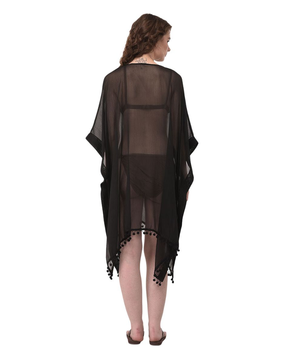 Black V-Neck Summer Beach Cover-Up for Women