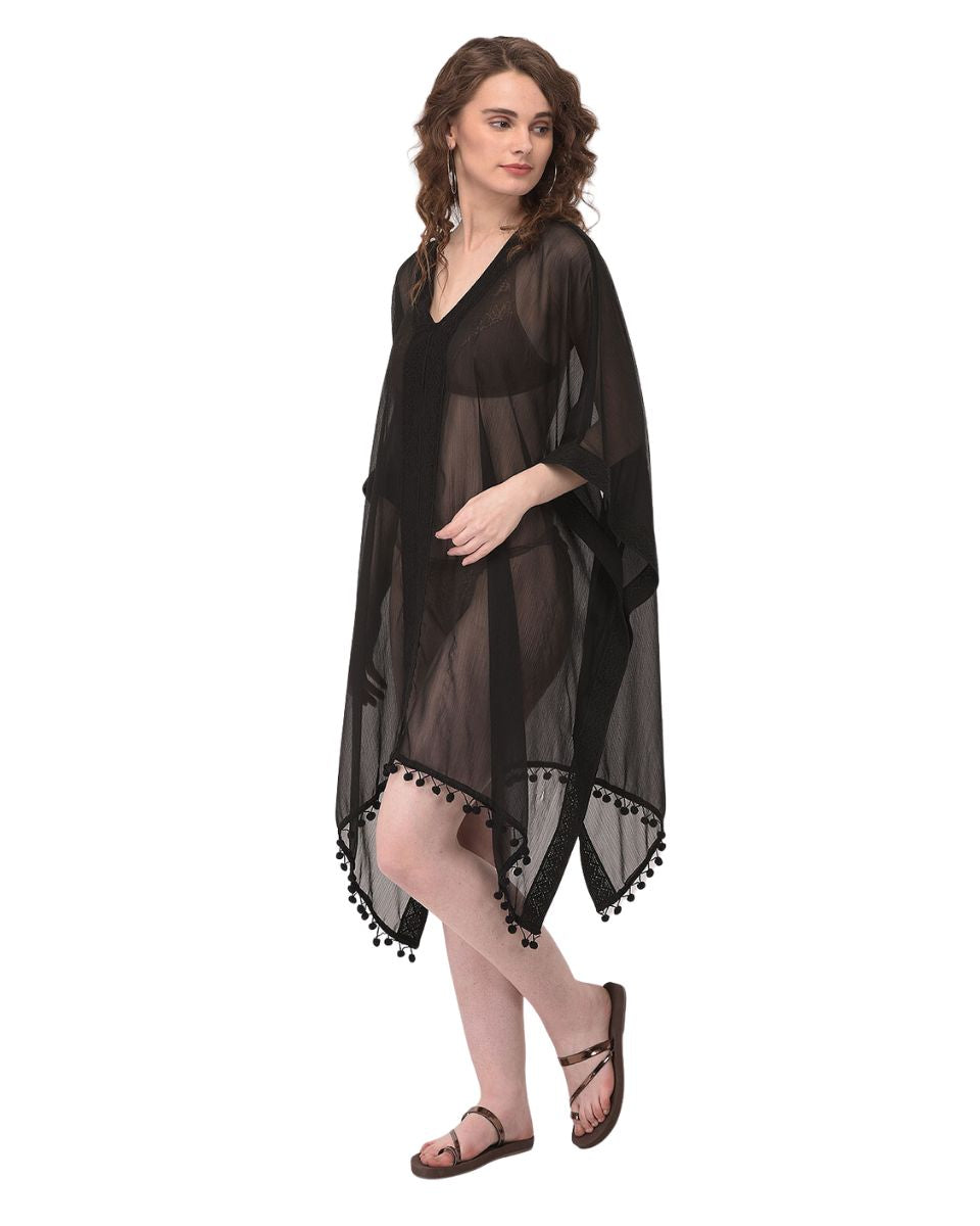 Black V-Neck Summer Beach Cover-Up for Women