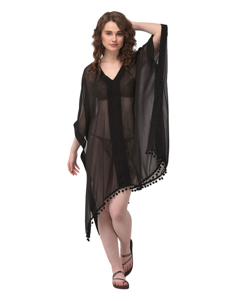 Black V-Neck Summer Beach Cover-Up for Women