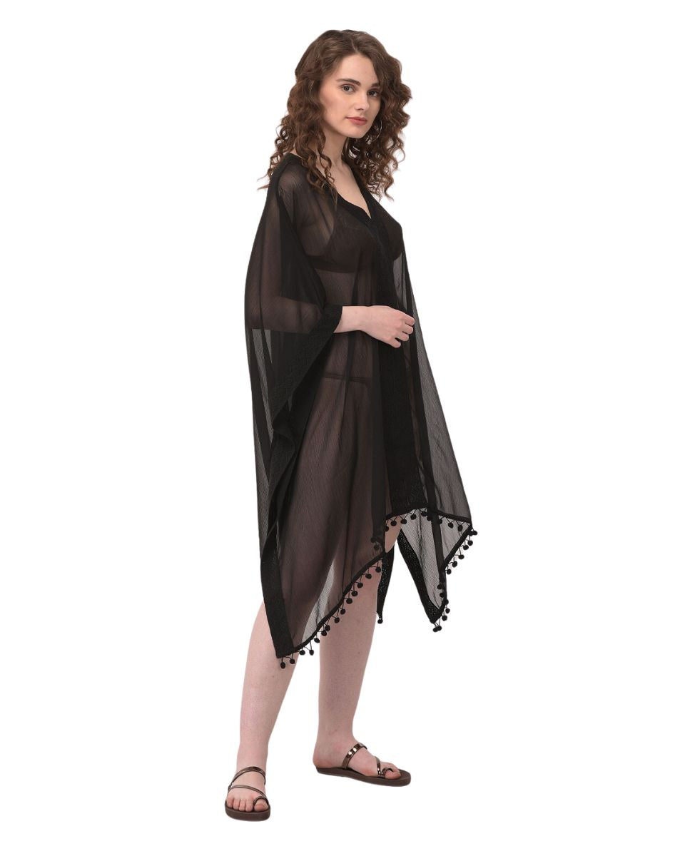 Black V-Neck Summer Beach Cover-Up for Women