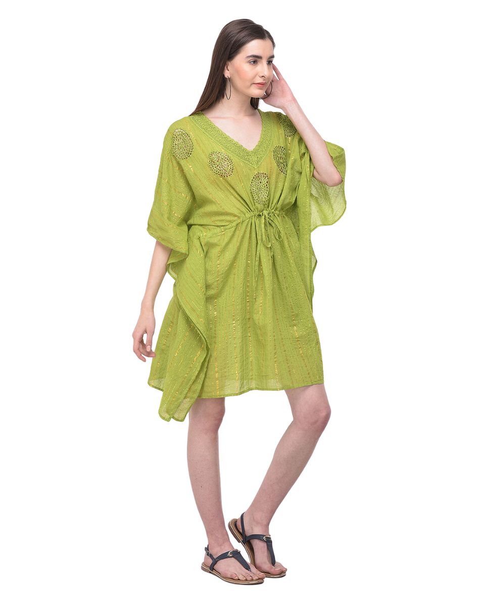 Green Adjustable Tunnel Waist V-Neck Summer Beach Cover-Up For Women