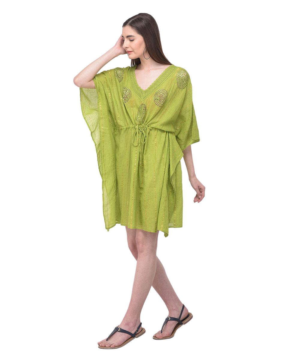 Green Adjustable Tunnel Waist V-Neck Summer Beach Cover-Up For Women