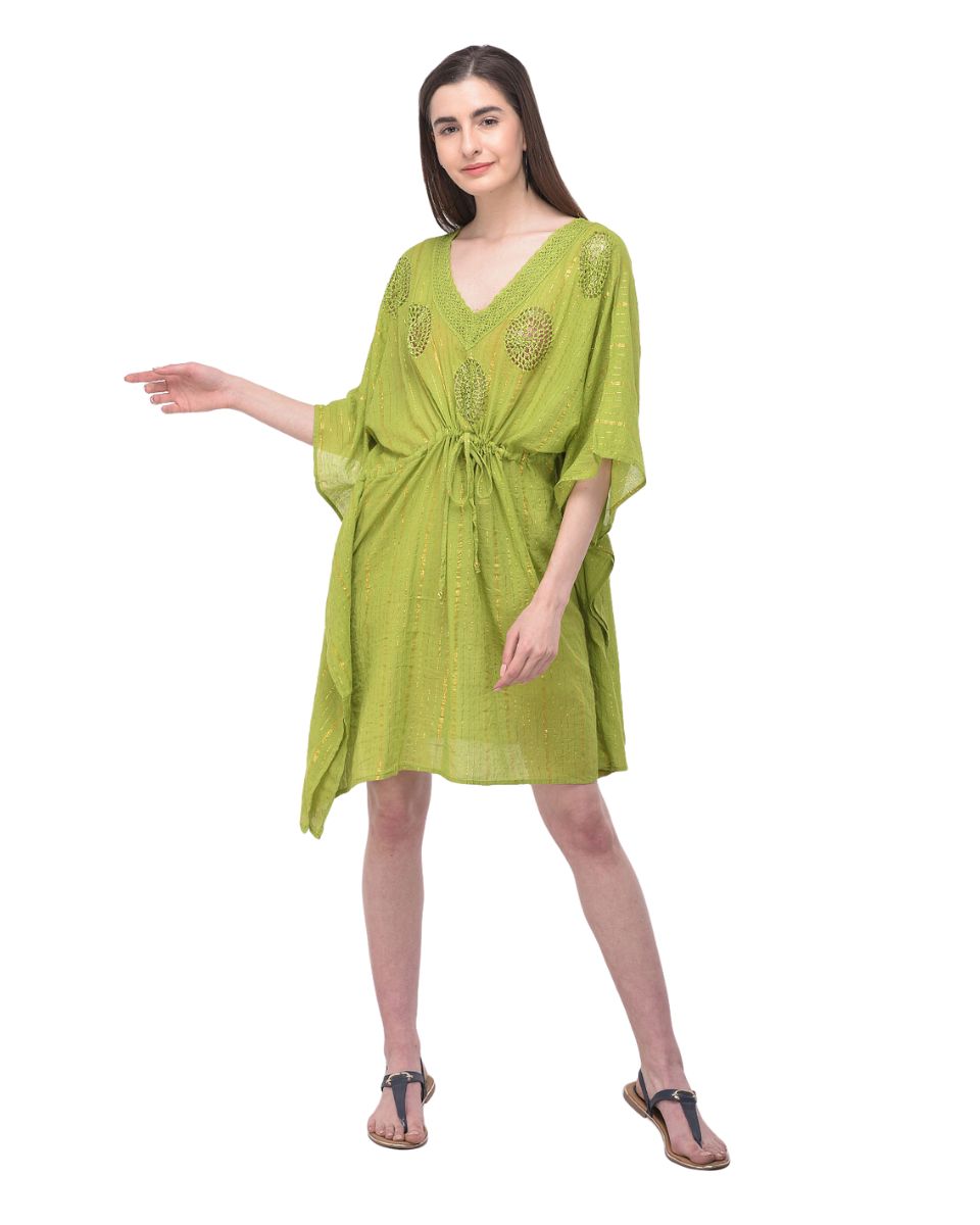 Green Adjustable Tunnel Waist V-Neck Summer Beach Cover-Up For Women