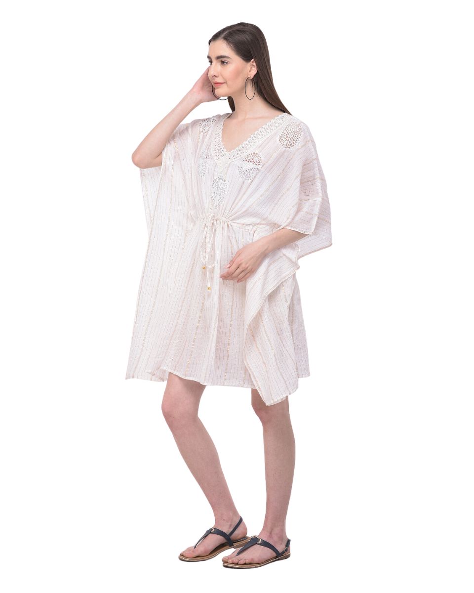 White Adjustable Tunnel Waist Summer Beach Cover-Up For Women