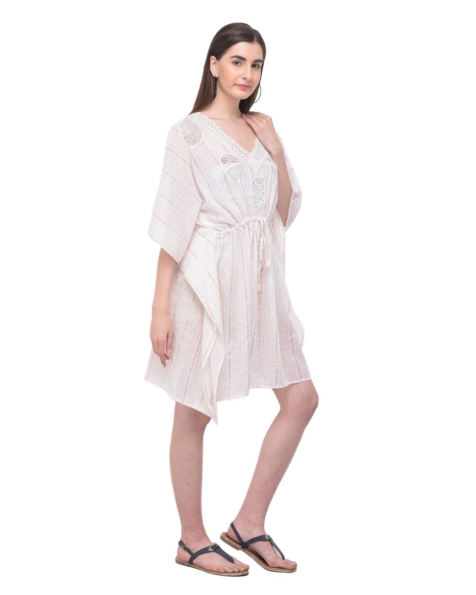 White Adjustable Tunnel Waist Summer Beach Cover-Up For Women