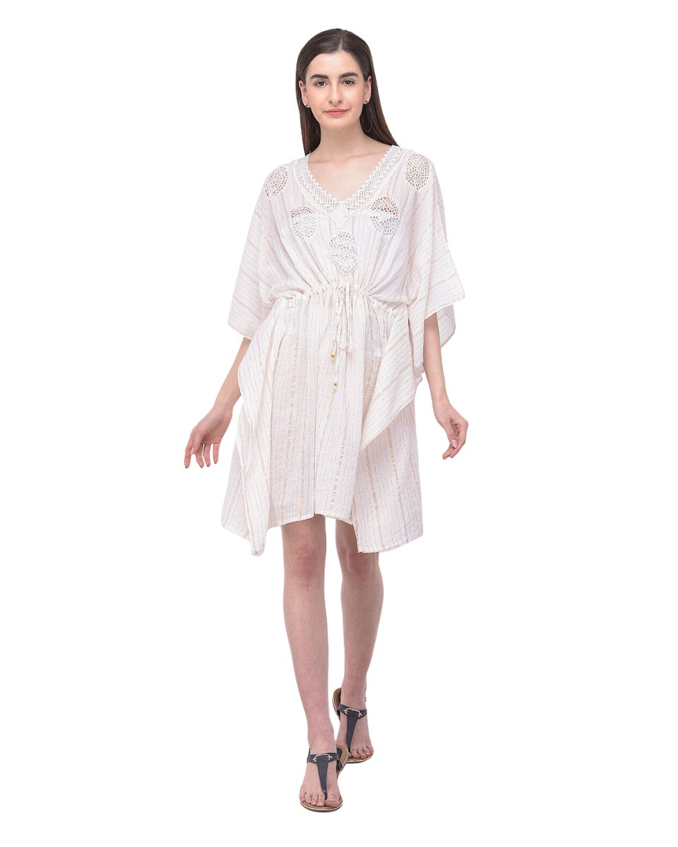 White Adjustable Tunnel Waist Summer Beach Cover-Up For Women