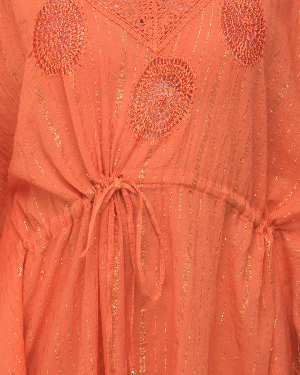 Orange Adjustable Tunnel Waist V Neck Summer Beach Cover-Up For Women