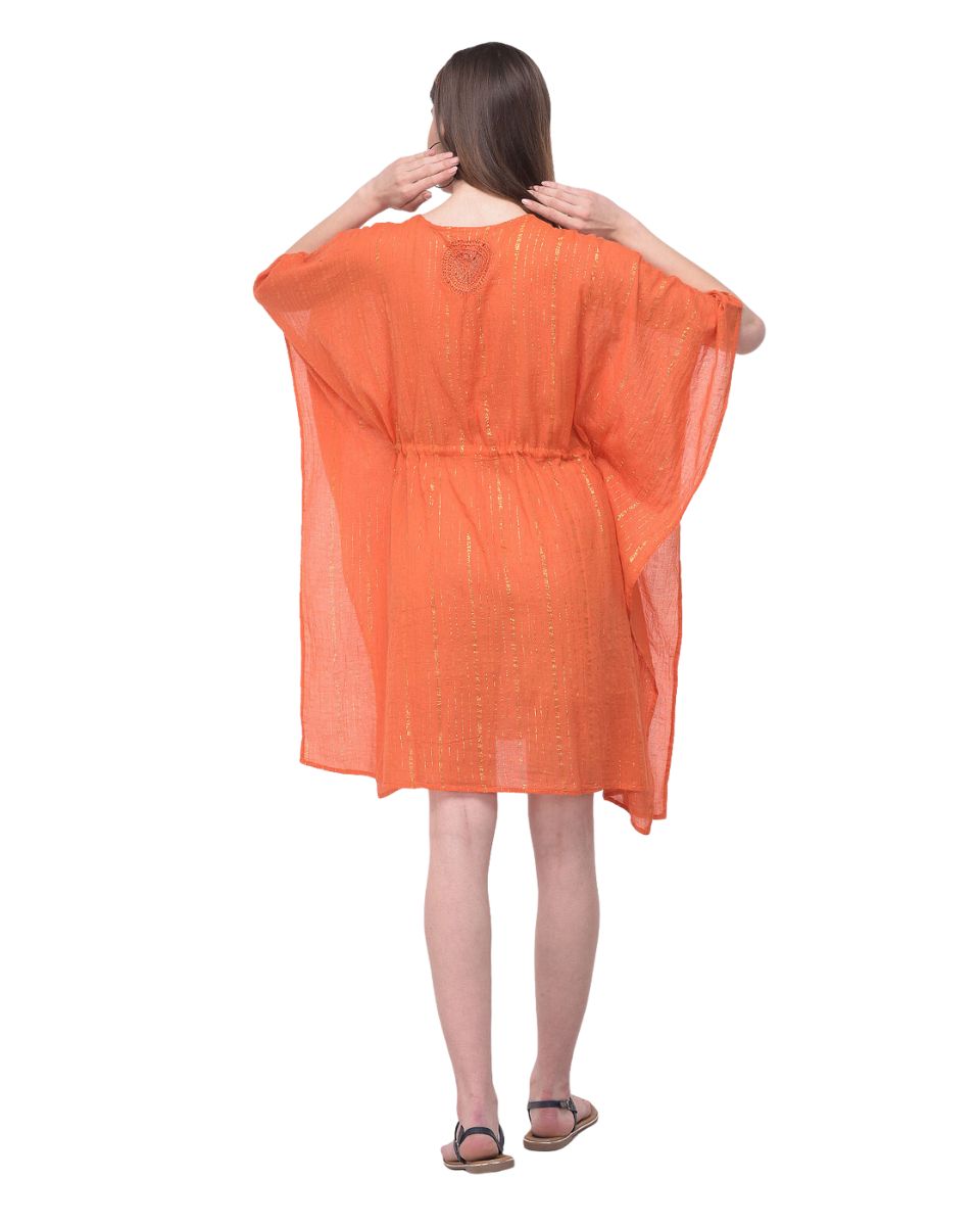 Orange Adjustable Tunnel Waist V Neck Summer Beach Cover-Up For Women