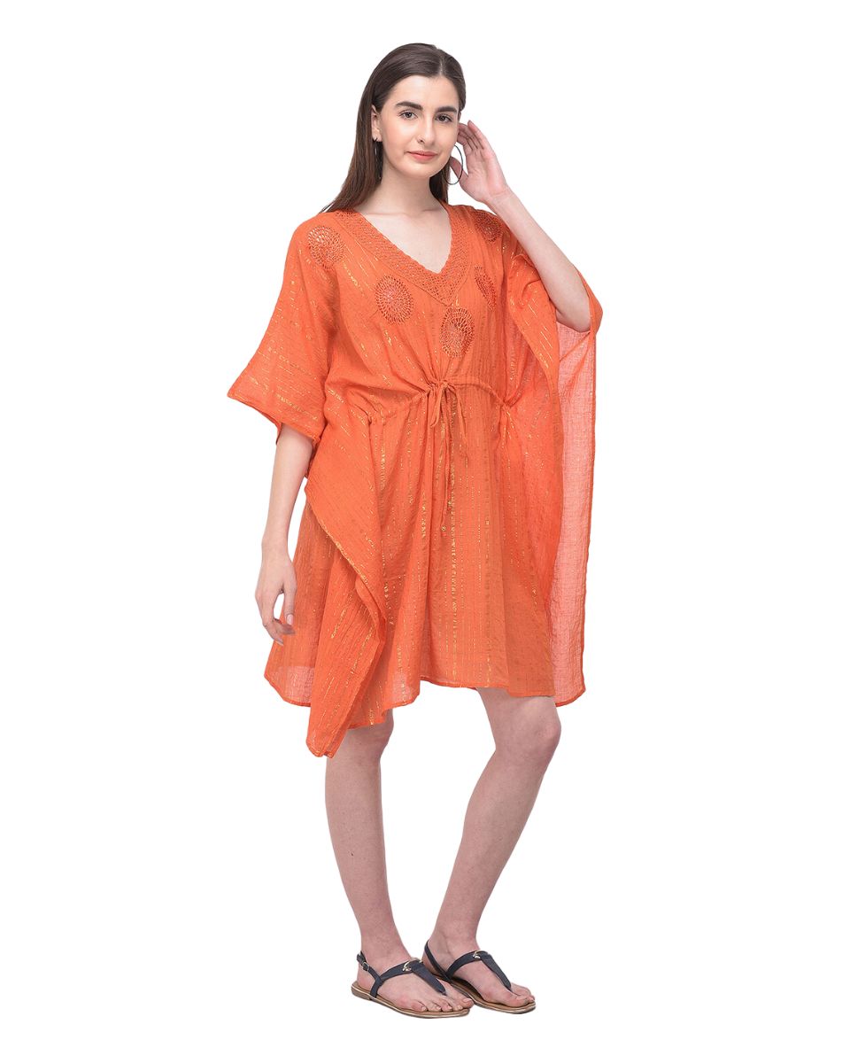 Orange Adjustable Tunnel Waist V Neck Summer Beach Cover-Up For Women