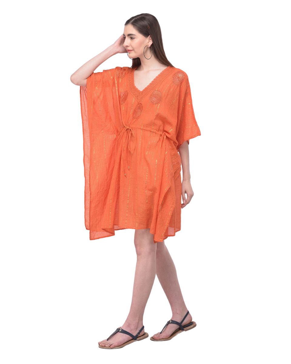 Orange Adjustable Tunnel Waist V Neck Summer Beach Cover-Up For Women