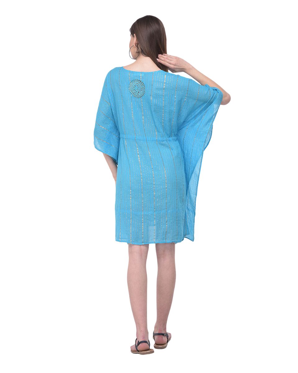 Turquoise Adjustable Tunnel Waist V-Neck Cover-Up For Women