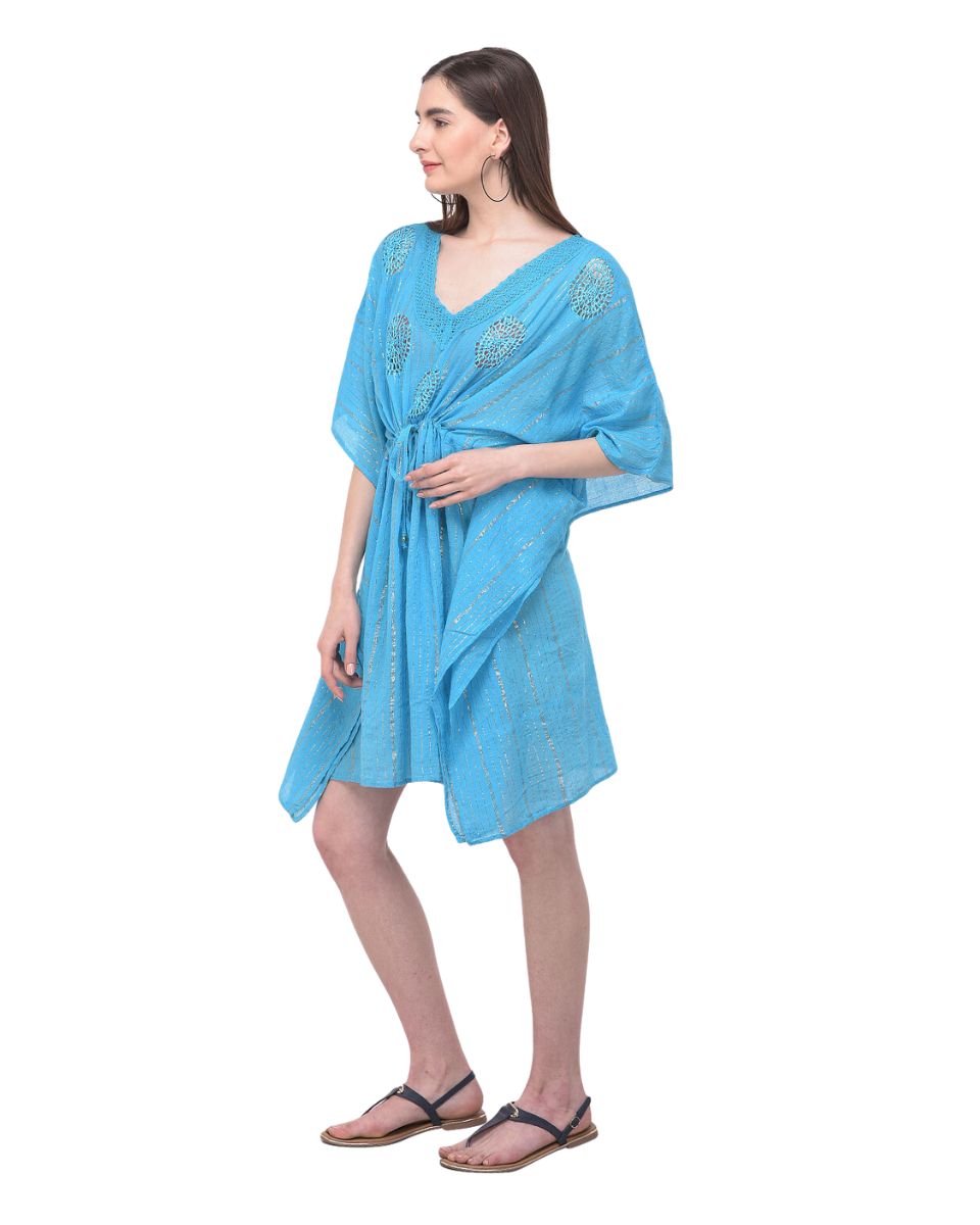 Turquoise Adjustable Tunnel Waist V-Neck Cover-Up For Women