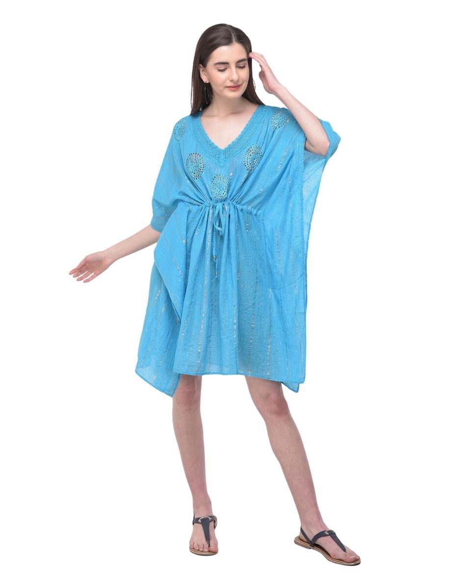 Turquoise Adjustable Tunnel Waist V-Neck Cover-Up For Women