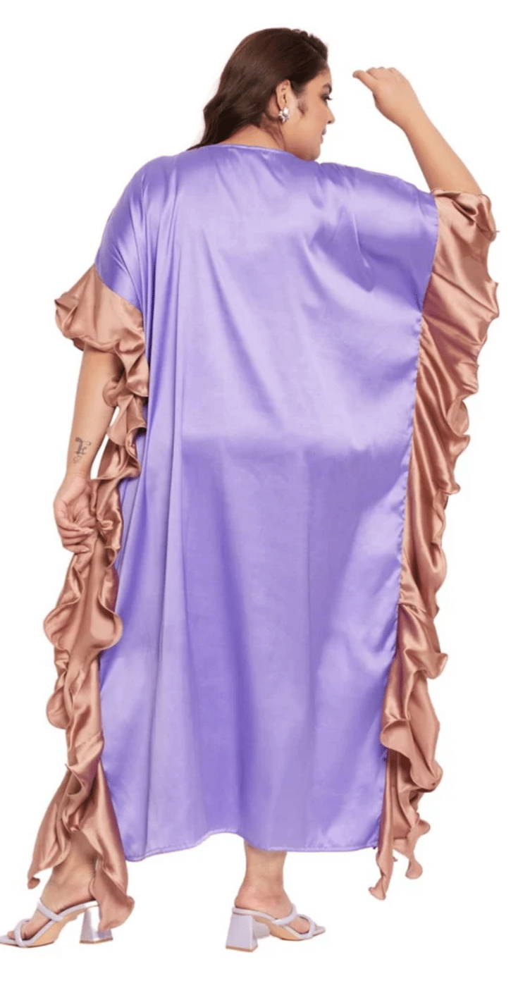 GypsieBlu Lavender Plus Size Satin Kaftan Dress for Women 3/4 Sleeve 1X-3X