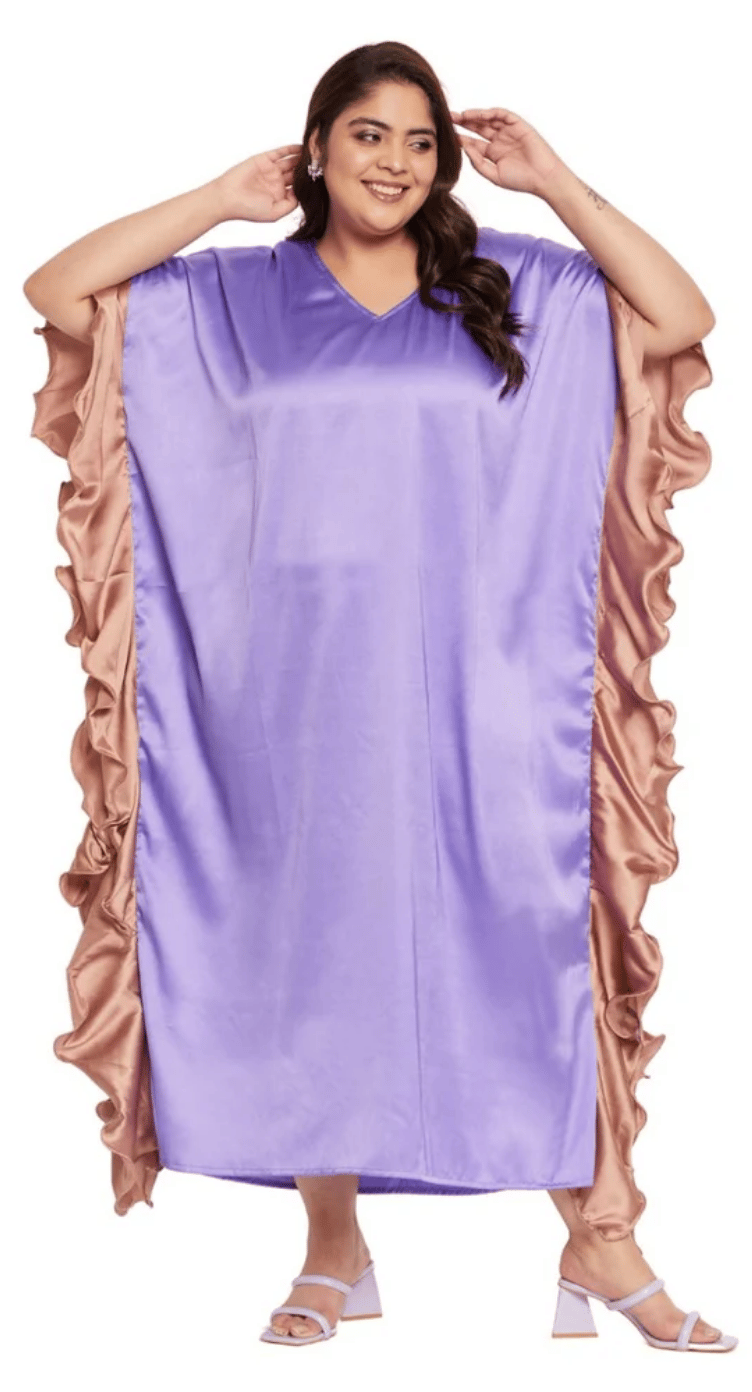GypsieBlu Lavender Plus Size Satin Kaftan Dress for Women 3/4 Sleeve 1X-3X