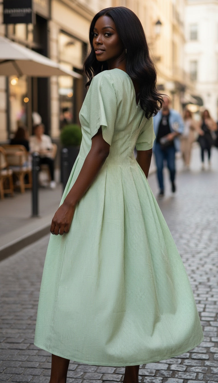 Women Mint Green Midi Cotton Dress Breathable Summer Casual - S M L XL - SKU RF-S26-110 S - Gypsie Blu