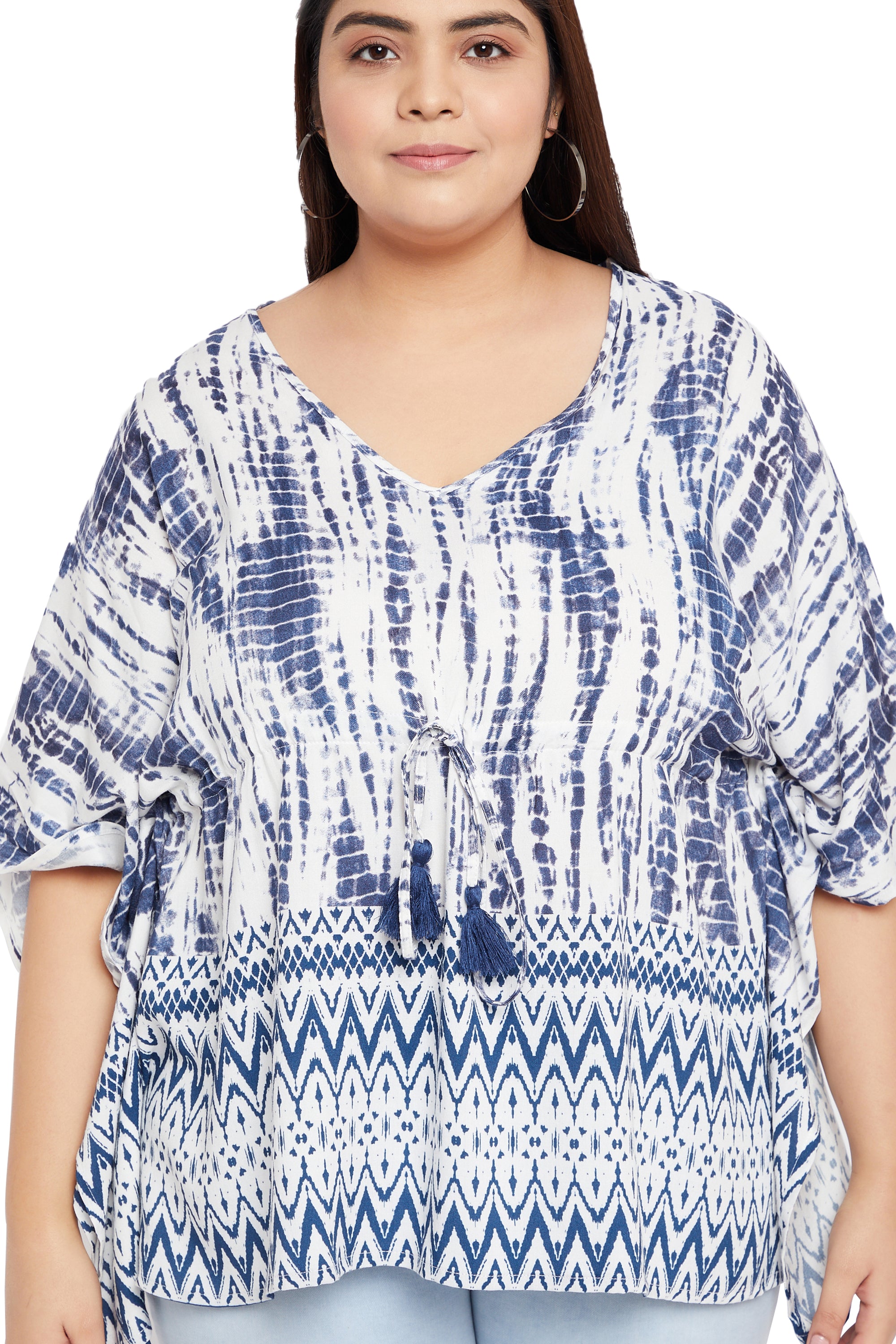 Blue Tie Dye Printed Elegant Rayon Tunic Top For Women