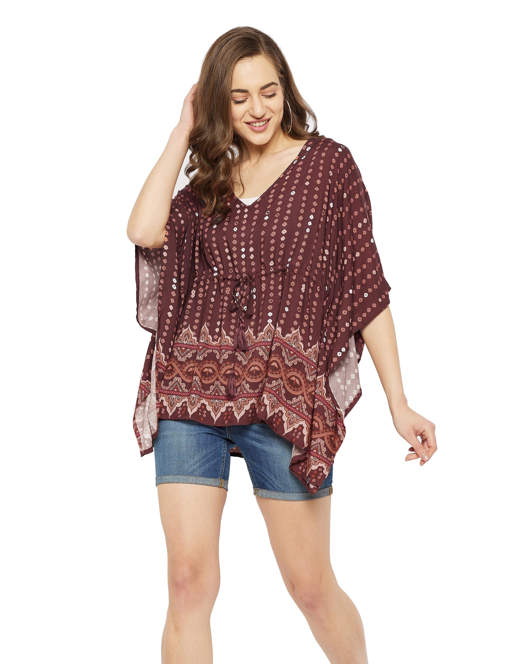 Brown Polka Dot Rayon Tunic Top For Women