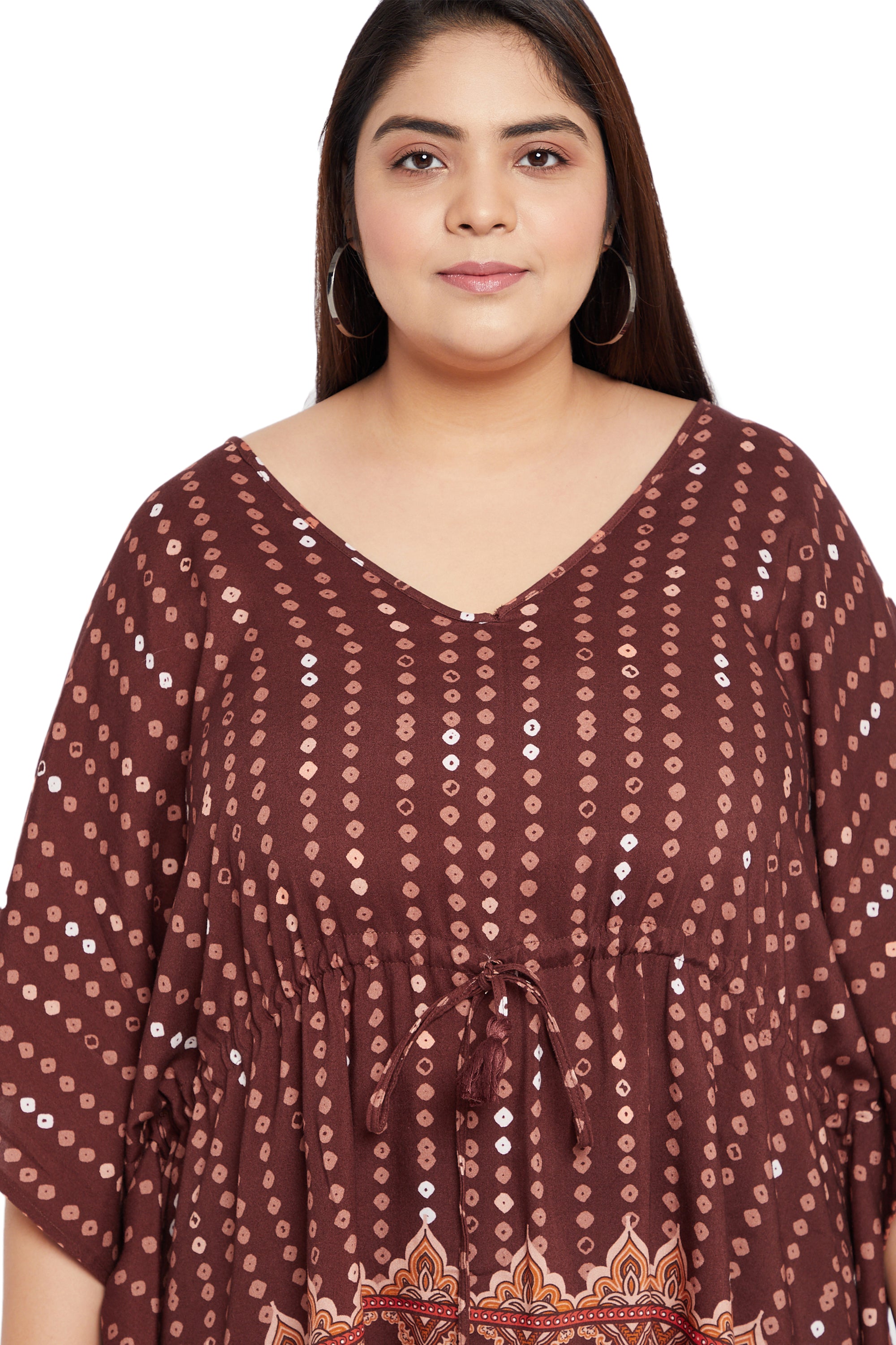 Brown Polka Dotted Elegant Rayon Tunic Top For Women