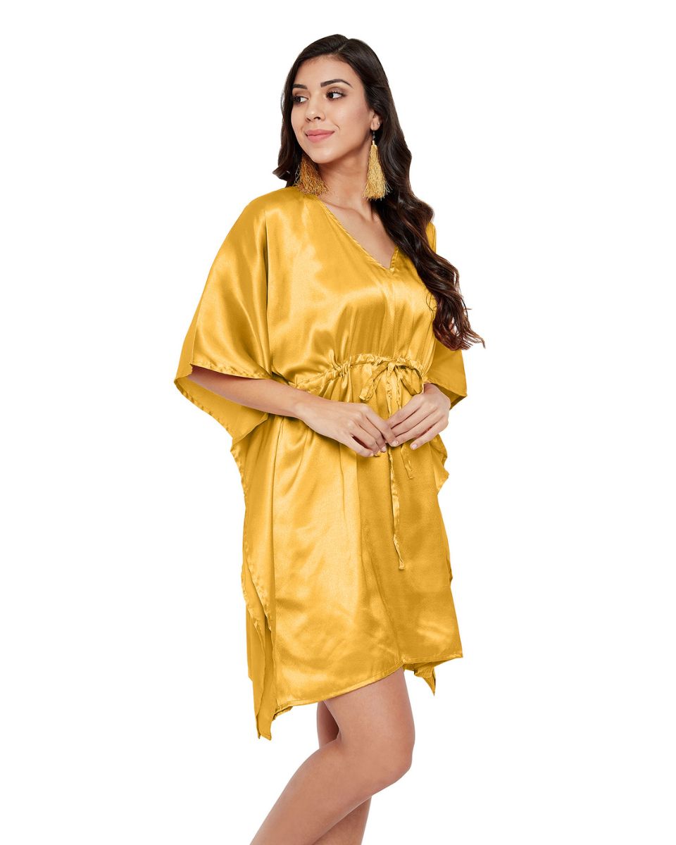 Yellow Satin Top Kimono Sleeve Plus Size Tunic For Women