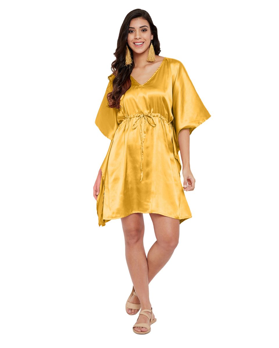 Yellow Satin Top Kimono Sleeve Plus Size Tunic For Women