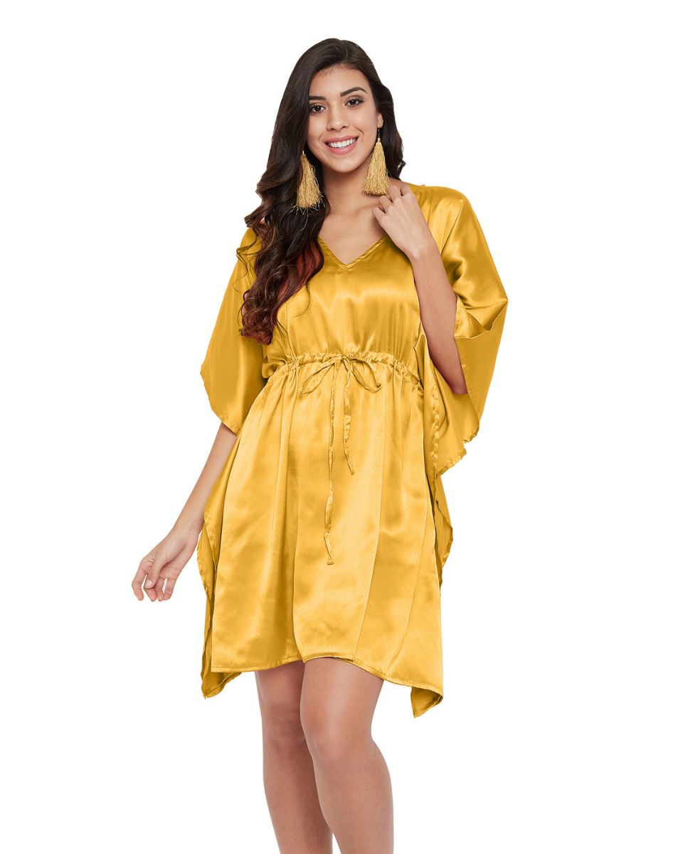 Yellow Satin Top Kimono Sleeve Plus Size Tunic For Women